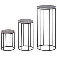 Blumenständer 3er Set aus Metall Marmoroptik -  Schwarz/Grau