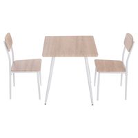 3-teilige Essgruppe, Esstisch Set Holzmaserung MDF, Metall, Nautr+ mit 1 Tisch + 2 Stühlen, - weiss