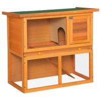 Zwergkaninchenstall doppelstöckig, mit Rampe Kleintierstall Outdoor Holz Gelb 90 x 45 x 80 cm