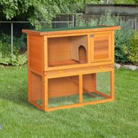 Zwergkaninchenstall doppelstöckig, mit Rampe Kleintierstall Outdoor Holz Gelb 90 x 45 x 80 cm
