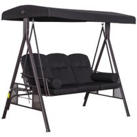 3-Sitzer Hollywoodschaukel mit Sonnendach Metall Polyester Schwarz 116 x 206 x 183 cm