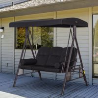 3-Sitzer Hollywoodschaukel mit Sonnendach Metall Polyester Schwarz 116 x 206 x 183 cm