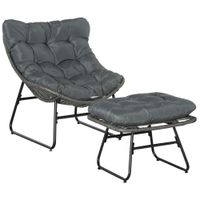 Rattan Relaxsessel mit Fußhocker mit Kissen Stahl Polyester Grau 69 x 76 x 70 cm