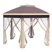 Gartenpavillon ca. 4 x 4 m, sechseckig - Beige+Khaki