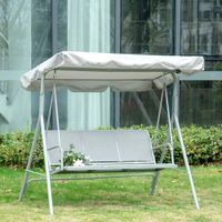 Hollywoodschaukel 3-Sitzer Schaukelbank mit Dach Metall Grau+Silber 170 x 110 x 153cm