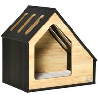 Hunde-/ Katzenhütte aus Holz mit Kissen mit schrägem Dach 60 x 40 x 59,2 cm