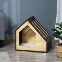 Hunde-/ Katzenhütte aus Holz mit Kissen mit schrägem Dach 60 x 40 x 59,2 cm