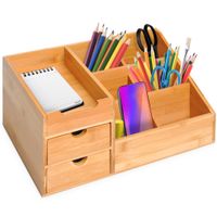 Schreibtischorganizer Aufbewahrungsbox Büro Box 2 Schubladen Natur L33 x B20,5 x H15,5 cm