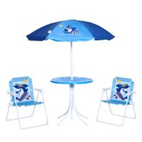 4 tlg. Kindersitzgruppe Gartentisch 2 Klappstühle Sonnenschirm Camping Gartenmöbel 3-6 Jahre Blau