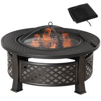 Feuerschale mit Schürhaken Funkenschutz Feuerkorb Feuertisch Stahl Schwarz 81 x 81 x 50 cm