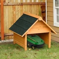 Holzgarage für Rasenroboter Mähroboter Carport  Sonnen- & Regenschutz Gelb 75 x 76 x 70 cm