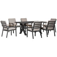 Sitzgruppe 7tlg. Balkonset mit Kissen 1 Tisch+6 Stühle Aluminium Kunststoffholz Schwarz