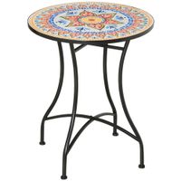 Gartentisch Mosaiktisch rund Bistrotisch aus Keramik Metall Rot+Blau+Weiß Ø60 cm