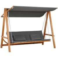 Hollywoodschaukel mit Bettfunktion 3-Sitzer mit Dach Kiefernholz Grau+Teak 225,5x113x180cm