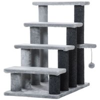 Haustiertreppe mit Kratzbaum Ball 4-stufige Tiertreppe Spanplatte Plüsch Jute Grau 60 x 40 x 64 cm
