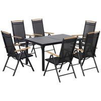 Sitzgruppe klappbar 7tlg. Balkonset 1 Tisch+6 Stühle Sitzgarnitur Aluminium Mesh Schwarz