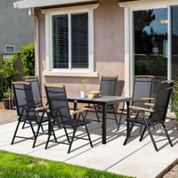 Sitzgruppe klappbar 7tlg. Balkonset 1 Tisch+6 Stühle Sitzgarnitur Aluminium Mesh Schwarz