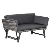 Polyrattan Gartensofa 2 Sitzer Gartenbank Gartenliege klappbar Armlehnen Stahl Grau 129x63x67cm