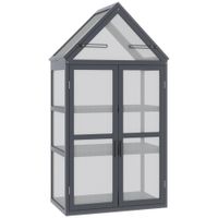 Gewächshaus 3 Ebenen aufklappbares Dach Holz Polycarbonat wetterfest Natur 70,5x42x132cm