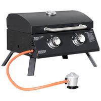 Tischgrill Gasgrill mit 2 Brennern mit Druckminderer Schlauch Edelstahl Schwarz 55 x 46,5 x 41 cm