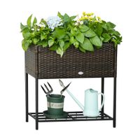 Poly Rattan Hochbeet Blumentopf Blumenkasten mit Füßen mit Ablage