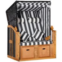 Strandkorb mit Dach mit Getränkehaltern 5-stufige Rückenlehne Grau+Weiß 118 x 79 x 150 cm