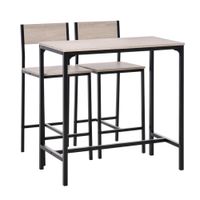 Bartisch Set 3-teilig, Küchentresen mit Barstühlen, Metallgestell, 89 x 45 x 87 cm, - Schwarz