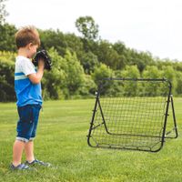 Fußball Rebounder Kickback Tor Rückprallwand Netz für Baseball Fußball Fußballtor für Training Verstellbarer Winkel Metallrohr PE Gewebe 96 x 80 x 96 cm Schwarz