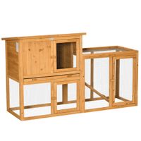 Kleintierstall mit herausnehmbarer Bodenwanne und Rampe Tannenholz Orange