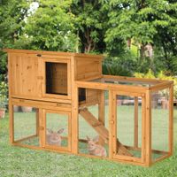 Kleintierstall mit herausnehmbarer Bodenwanne und Rampe Tannenholz Orange