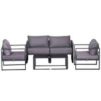 4tlg. Gartenmöbel Set, Sofa mit Sitzkissen, Tisch mit Stauraum, Polyester, Grau, 138x69x63 cm