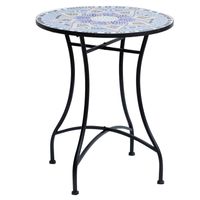 Gartentisch Mosaiktisch Balkontisch Beistelltisch rund Stahl + Keramik Blau + Weiß Ø60 x H71 cm