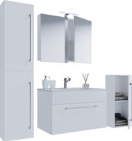 5-tlg. Waschplatz "Badinos 1 Schubfach" 80 cm | Mit Spiegelschrank + Midi-/Hochschrank Weiß