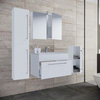 5-tlg. Waschplatz "Badinos 1 Schubfach" 80 cm | Mit Spiegelschrank + Midi-/Hochschrank Weiß