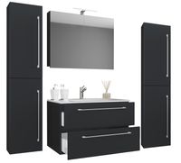 5-tlg. Waschplatz "Badinos 2 Schubfächer" 60 cm | Mit Spiegelschrank + Hochschränke Schwarz