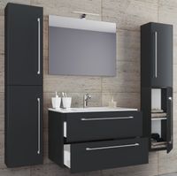 5-tlg. Waschplatz "Badinos 2 Schubfächer" 60 cm | Mit Spiegel + Hochschränke Schwarz