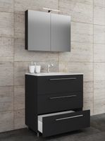 3-tlg. Stand-Waschplatz "Badinos 3 Schubfächer" 80 cm | Mit Spiegelschrank Schwarz
