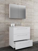 3-tlg. Stand-Waschplatz "Badinos 3 Schubfächer" 80 cm | Mit Spiegelschrank Weiß