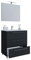 3-tlg. Stand-Waschplatz "Badinos 3 Schubfächer" 80 cm | Mit Spiegel Schwarz