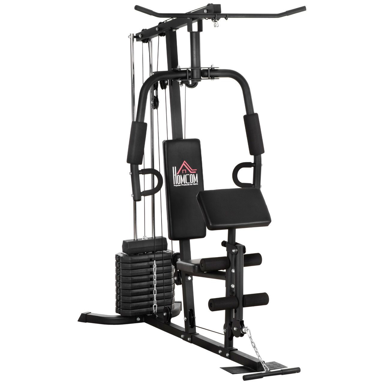 HOMCOM Kraftstation Fitnessstation mit Latzug- und Butterflystange Multi-Gym mit 45 kg Gewichte