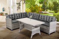 Sitzgruppe Polyrattan + WPC Ecklounge 2+1 16tlg grau anthrazit