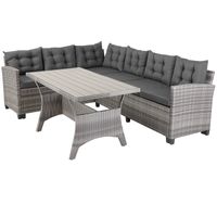 Sitzgruppe Polyrattan + WPC Ecklounge 2+1 16tlg grau anthrazit