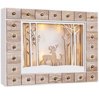 Adventskalender Naturholz 35x6x26,8cm weiß