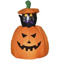 Aufblasbar Kürbisgeist mit beweglicher Katze Halloweendekorationen mit LED Lichter