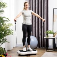 Vibrationsplatte mit 2 Fitnessbändern, 99 Stufen, 120 kg, LCD, 200 W, Weiß/Schwarz