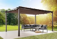 Aluminium-Pavillon mit verstellbarem Sonnensegel, ca. 350 x 350 x 236 cm – Walnuss
