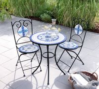 3tlg. Sitzgruppe Mosaik mit Tisch Ø 60 cm & 2 Stühlen FLOWER