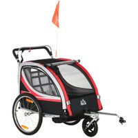 2 in 1 Kinderfahrradanhänger, Kinderanhänger mit Federung, Rot+Schwarz