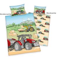 Traktor Flanell-Bettwäsche "Made in Green" Größe 40x60 + 100x135 cm