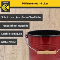 Emaillierter Mülleimer mit Deckel rot, 10 Liter